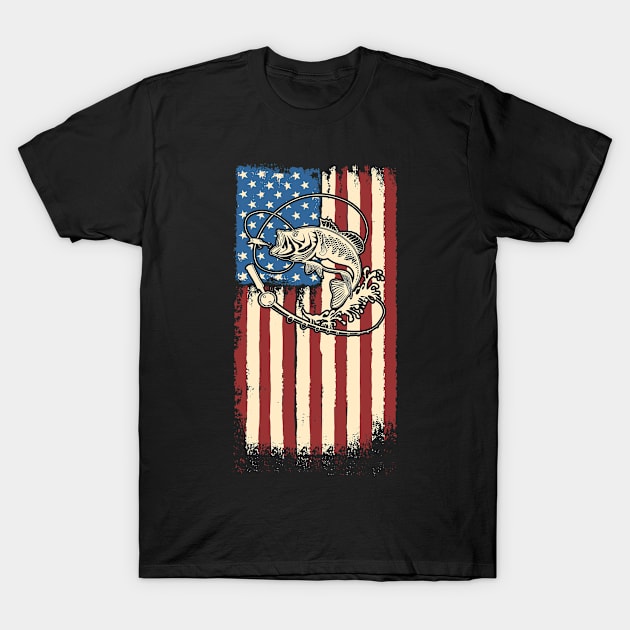 Fishing Unites States Flag T-Shirt by mikevdv2001